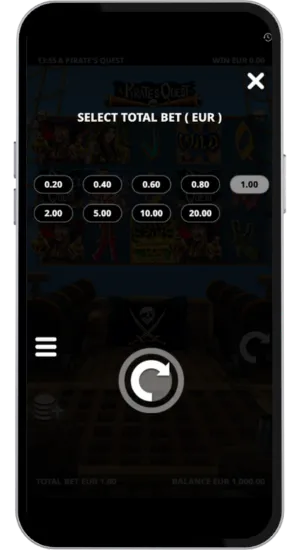 Stake adjustment panel in A Pirate's Quest slot