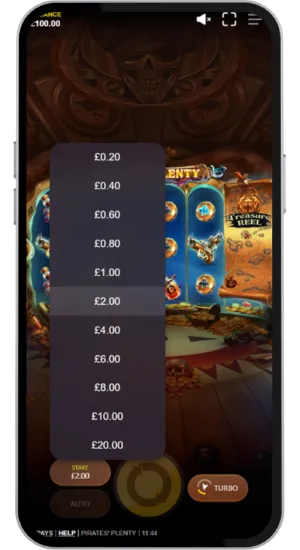 Bet size adjustment in Pirates Plenty slot