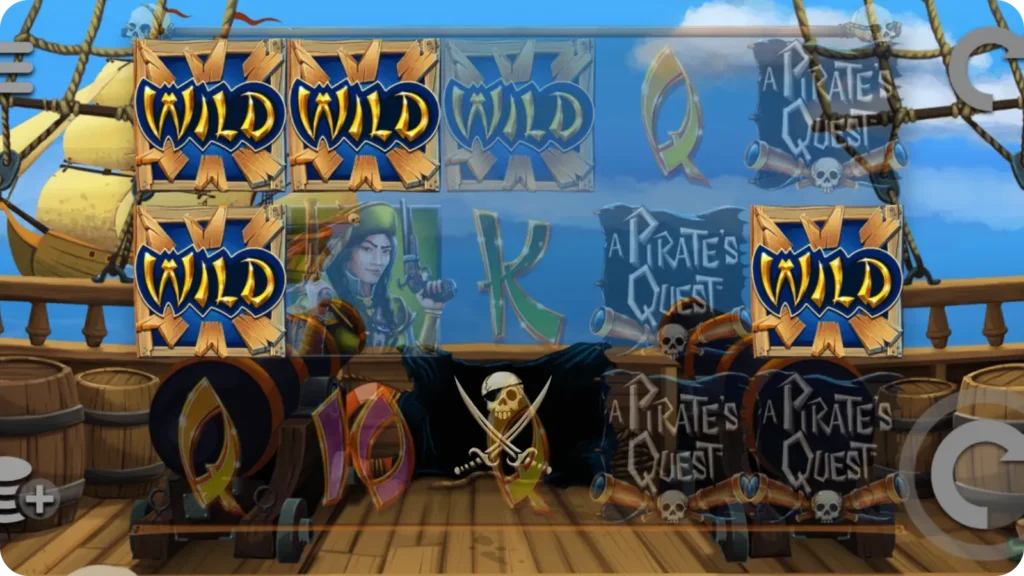 Enemy ship fires at reels and converts symbols to Wilds