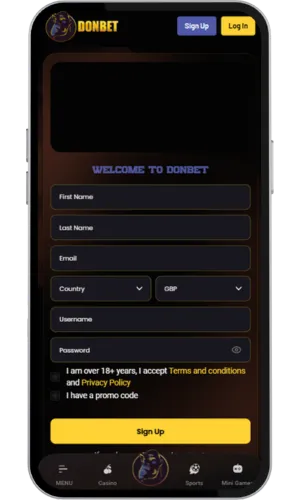 Casino registration and deposit form