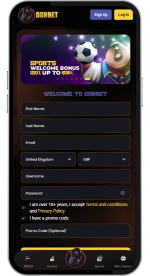 Registration form and deposit screen at a UK casino