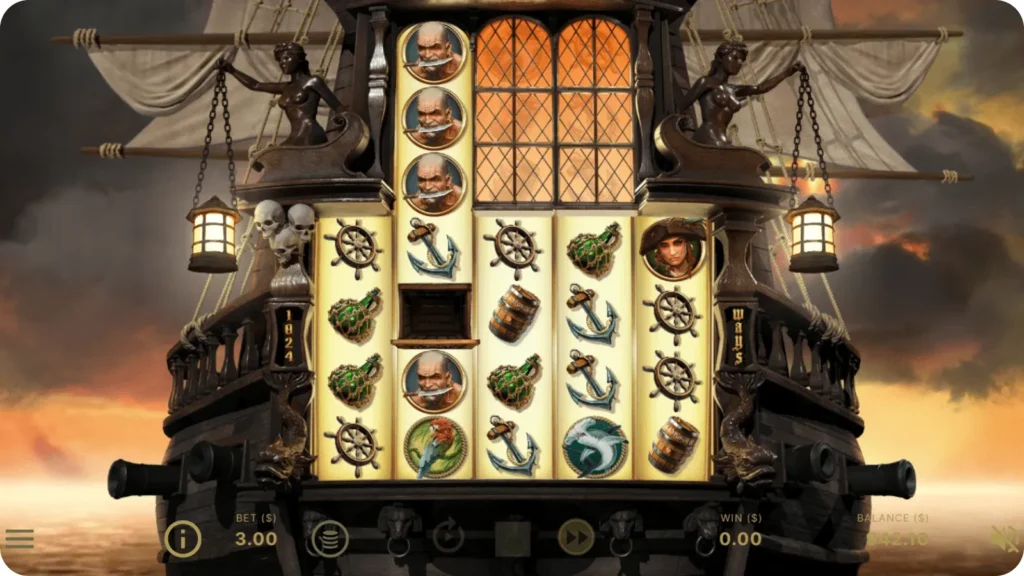 Expanded reel with 7 rows active in Rage of the Seas slot