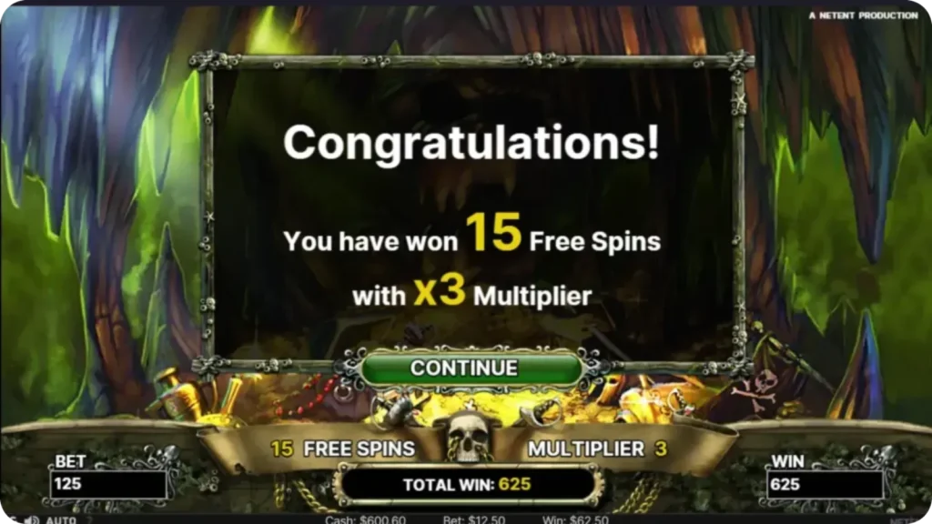 Free spins round with multiple scatter symbols on the reels