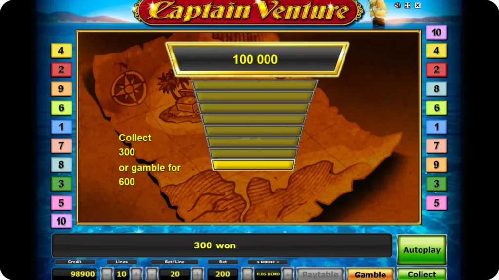 Gamble feature red or black choice in Captain Venture slot