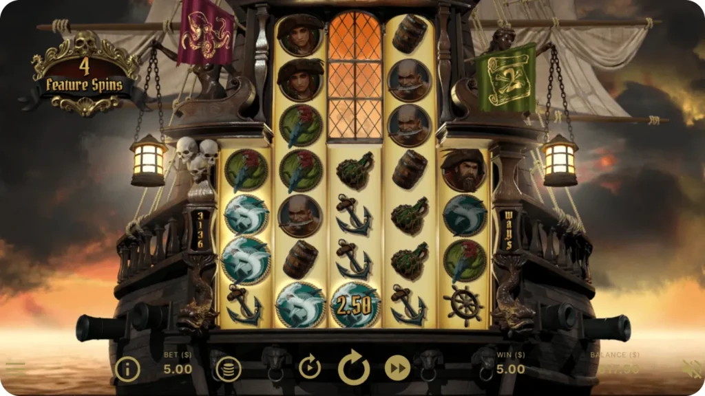 Minor reel update effect shown in Rage of the Seas slot