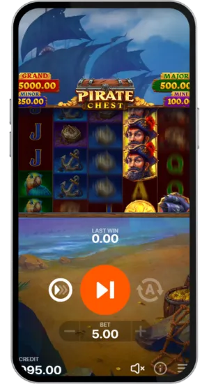 Reels spinning in a pirate-themed jackpot slot with highlighted win