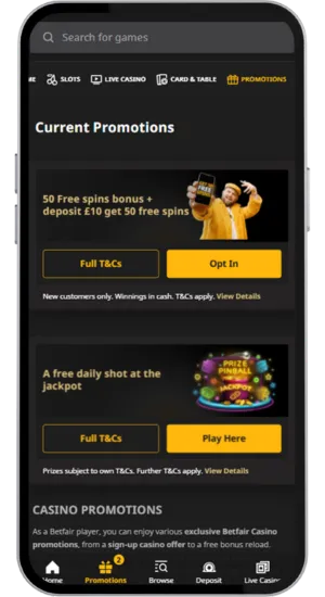 Deposit screen showing £10 minimum amount and payment methods