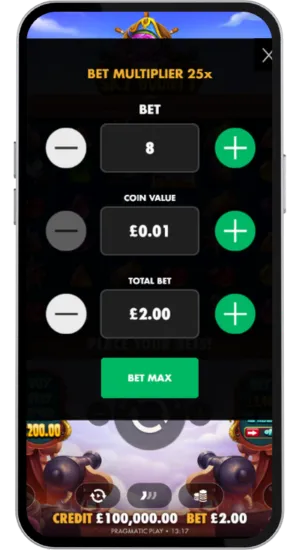 Stake adjustment panel in Sky Bounty slot
