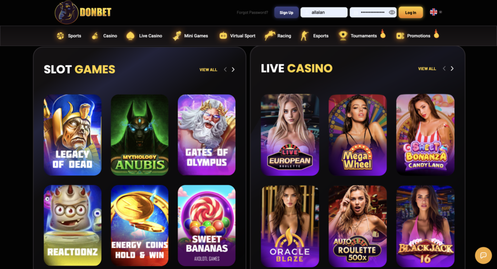 Game Selection donbet