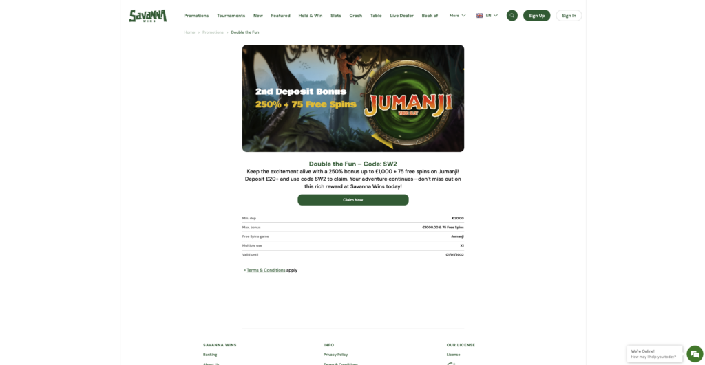 Savanna Wins Free Spins