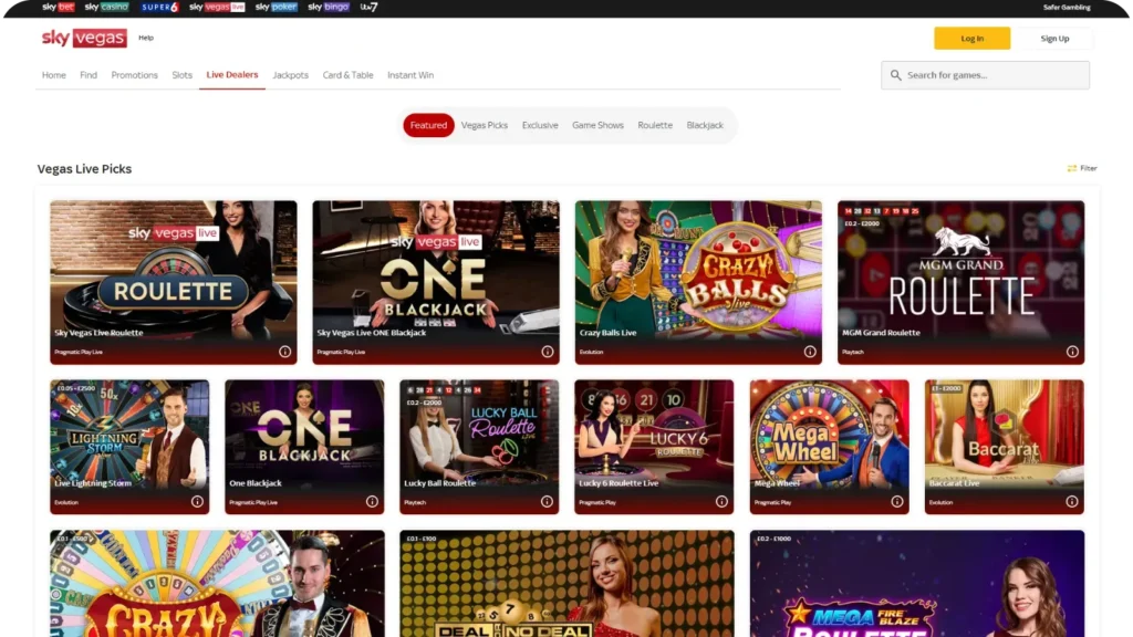 Live Dealer games in Sky Vegas Casino Online