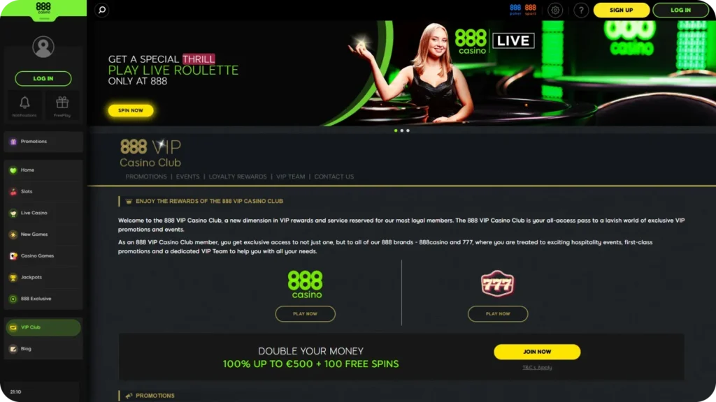 VIP Club for players in 888 Casino