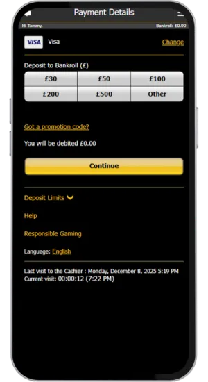 Deposit page at 888 Casino with banking options