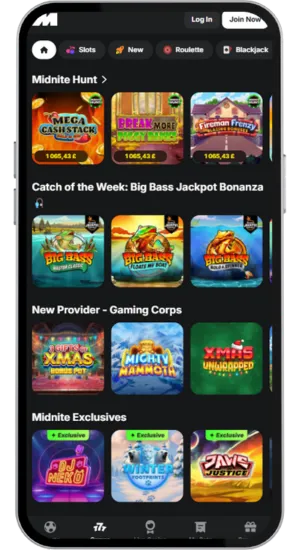 Mobile version for iOS and Android in MidNite Casino