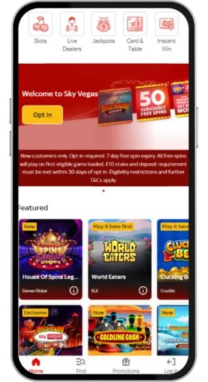 Mobile Experience in casino Sky Vegas