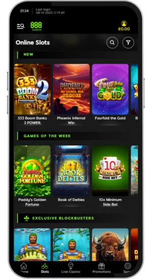 Slot game screen inside 888 Casino