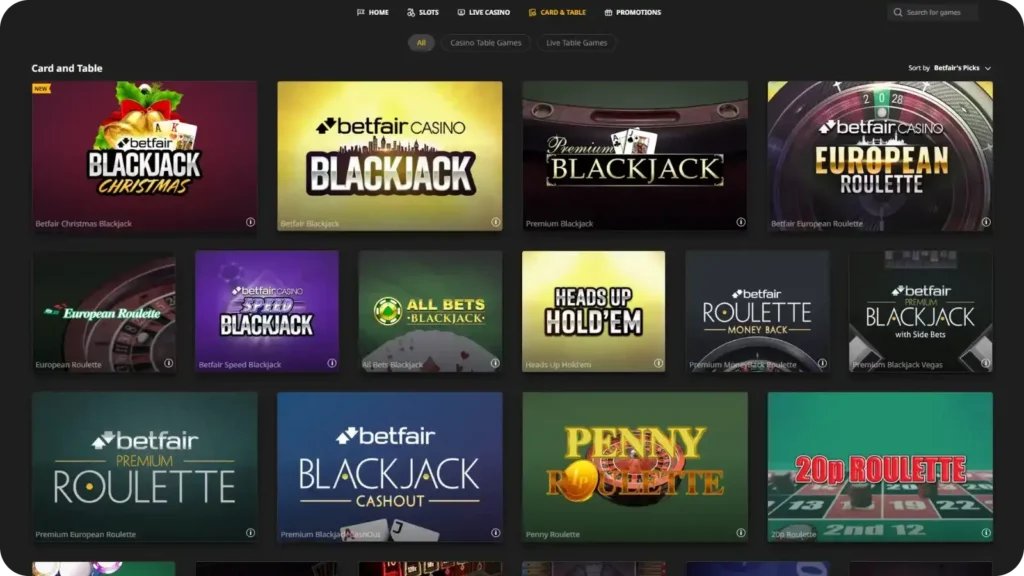 Table Games Betfair casino