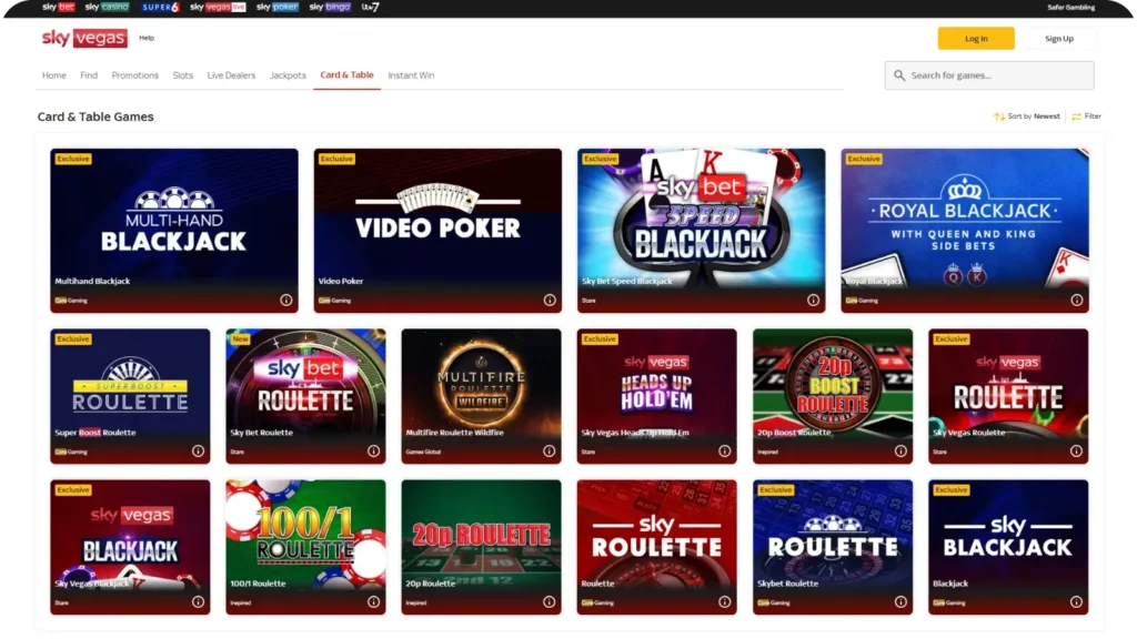 Table Games in casino Sky Vegas
