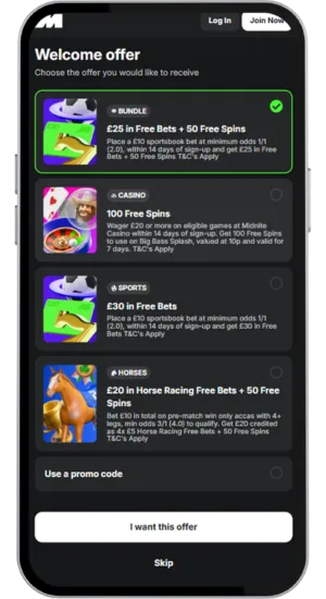 MidNite Casino deposit page with payment options