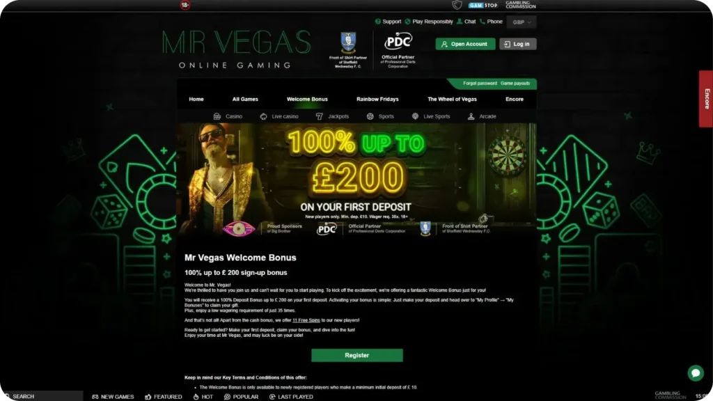Welcome Bonus in casino Mr Vegas