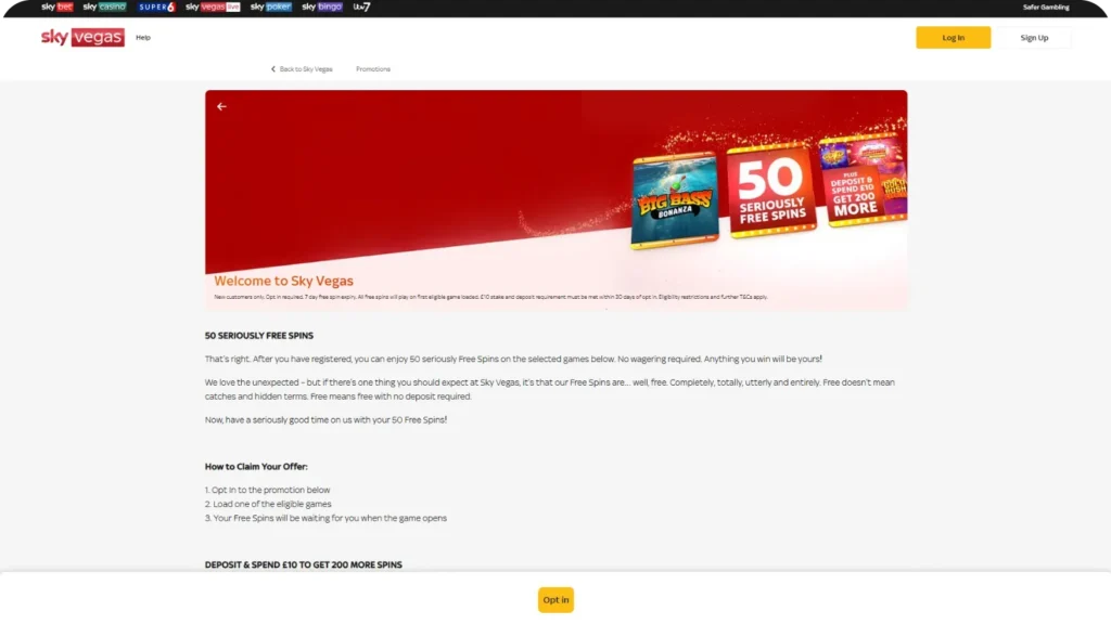 Welcome Bonus for all new players in Sky Vegas UK